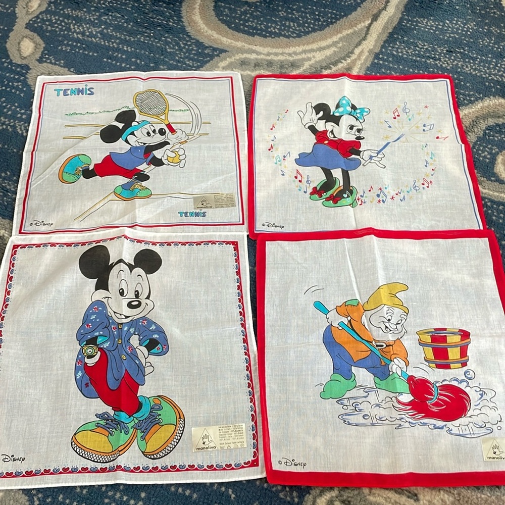 Vintage Manoliva Disney Hanker Chiefs , Set of 4